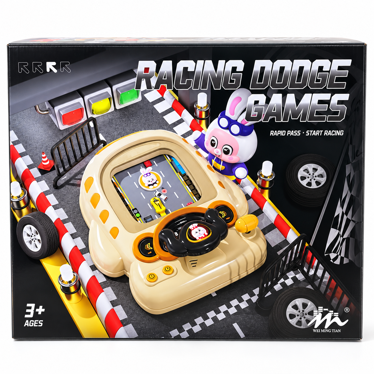 بازی فرمان ماشین و رانندگی کودک مدل Racing Dodge Games با فرمان و دنده، مناسب کودکان بالای ۳ سال