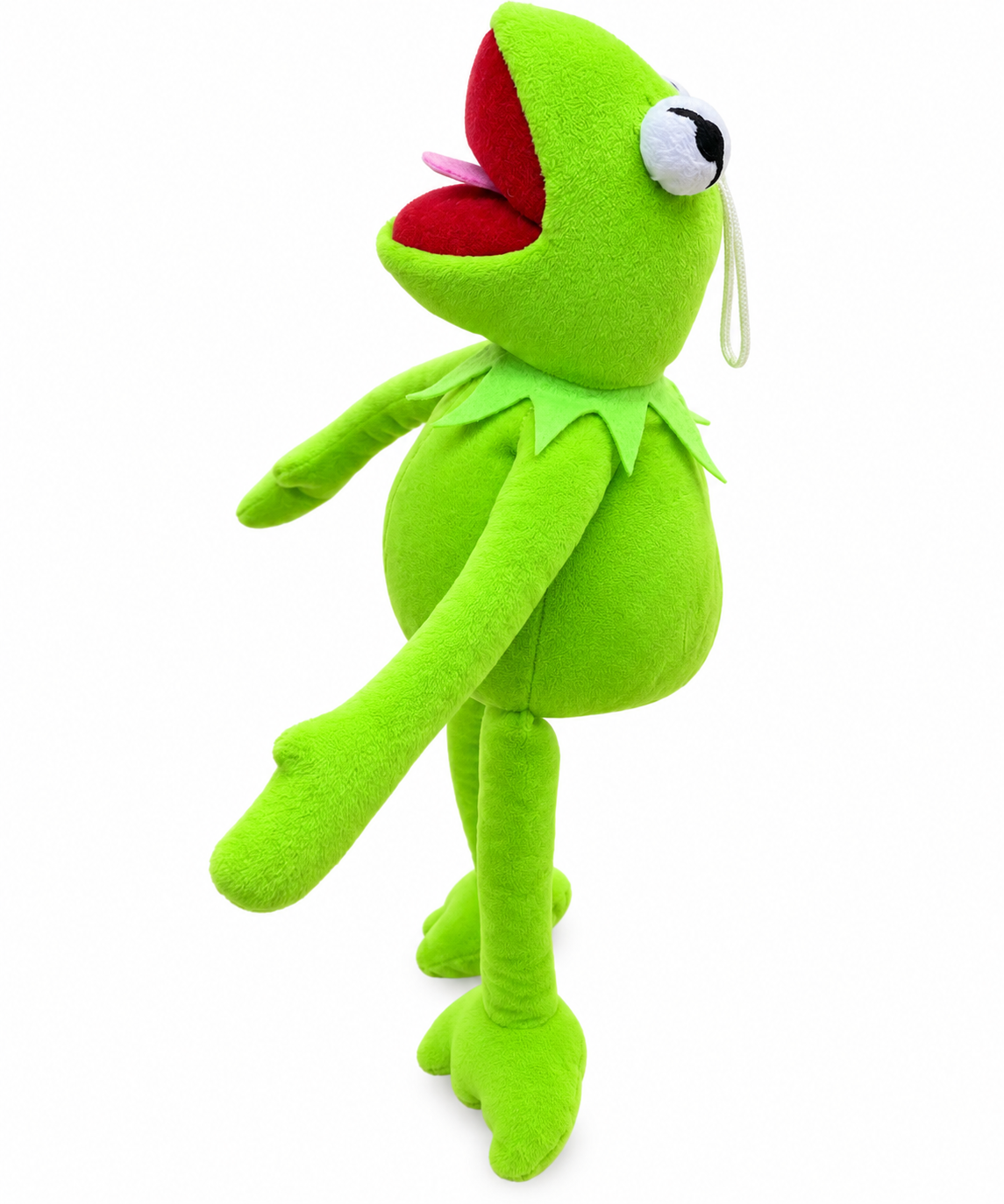 عروسک پولیشی قورباغه سبز با دست و پاهای بلند و دهان باز