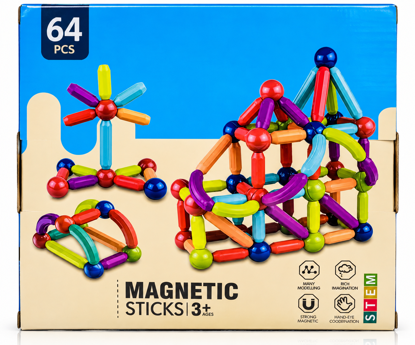 ساختنی مگنتی Magnetic Sticks مدل 64 قطعه